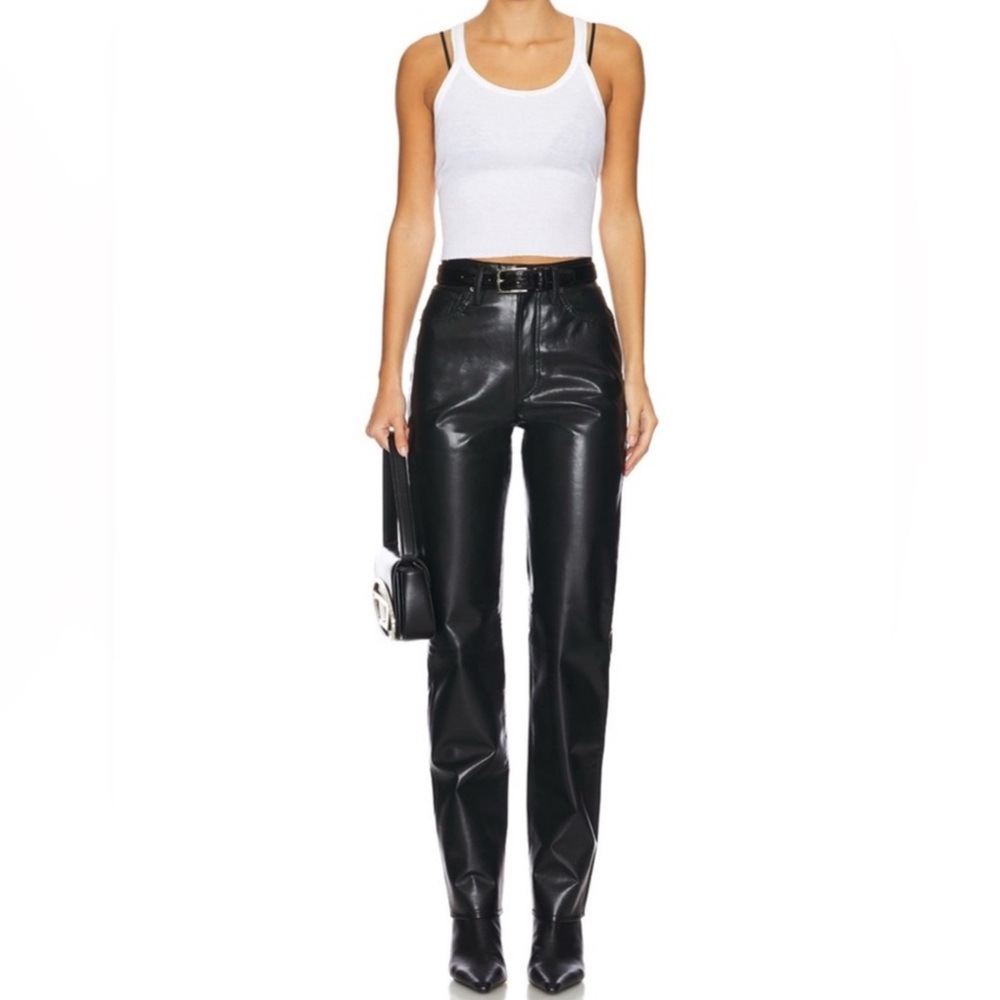 AGOLDE 90s Pinch Waist Recycled Leather Pants in Detox Black size 23